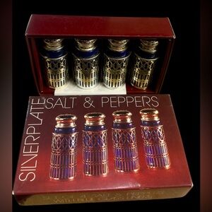 Vintage Two Pairs of F. B. Rogers Cobalt Blue Salt and Pepper Shakers